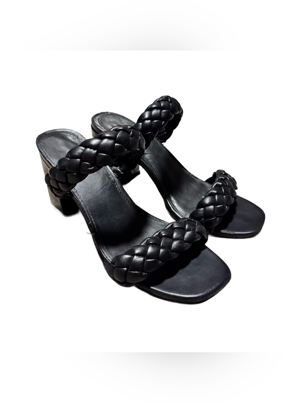 A New Day Braided Heels Women's 7 Faux Leather Black Mule Slip On Minimalist